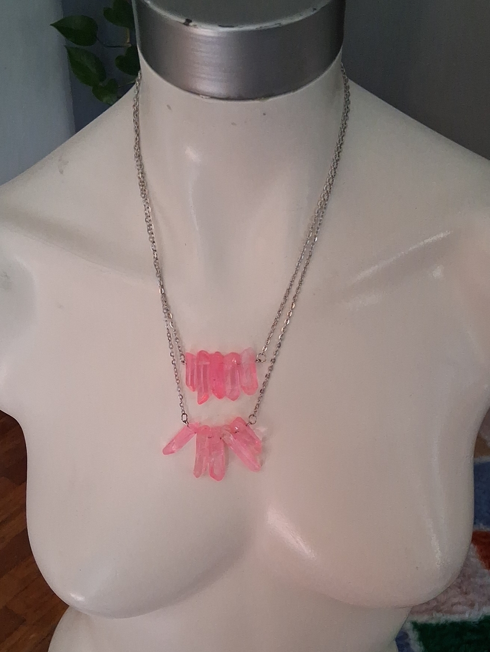 Pink Crystal Pendant Double-Layer Necklace